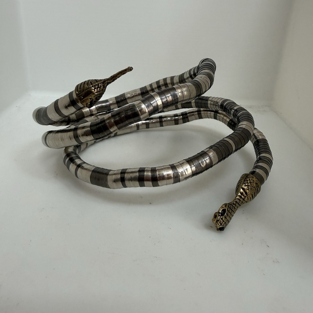 35" Metallic Snake Wrap Necklace Bracelet • Flexible Coil Jewelry • Boho Goth